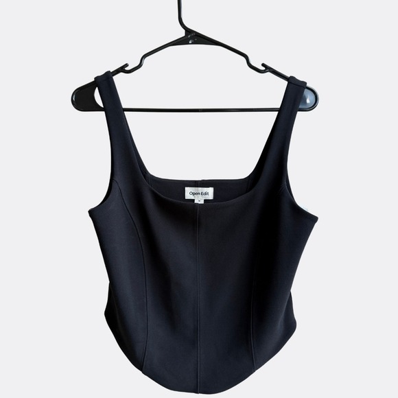 Open Edit Crepe Corset Top Black Square Neck Cropped Tank Size M NWT Sold Out - Picture 3 of 7